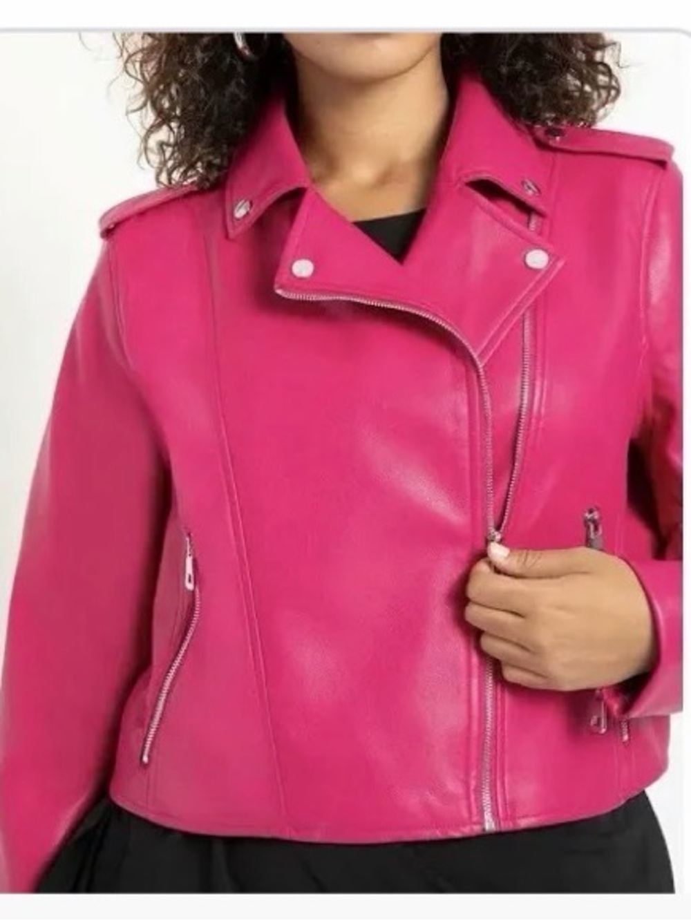 Eloquii Hot Pink Faux Leather Moto Jacket